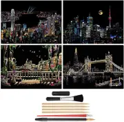 Scratch Paper Painting Sketch Night View Scratchboard for Adults &Kids 16X11.2"