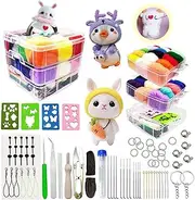 Joyeee Complete Needle Felting Kit, with Needle Felting Tools, Wool Roving 36 Colors, Scissor, Felt Molds, Foam Mat, Wooden Handle, Finger Cots, Storage Box Needle Felting Supplies, for Children's Day