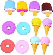 jojofuny 12Pcs Portable Erasers Multi Function Wear Resistant Dessert Shaped Mini Erasers for Fun Learning and Creative Play Safe and Supplies