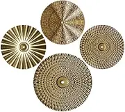 Happyyami Metal Plate Wall Decor 4pcs Modernist Iron Wall Decor Floating Circles Abstract Geometric Decor Gold Wall Art Hanging Sculptures for Porch Room