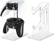 Game Controller Holder 2 Tiers - Universal Dual Controller Stand with Headphone Holder, Acrylic White Display Stand Compatible with Nintendo Switch (2pcs 2 tire Clear)