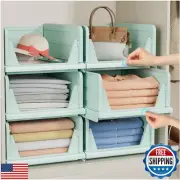 6 Pack Folding Closet Organizers Storage Box, Stackable Plastic Storage Baske