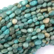 Natural Russian Green Amazonite Pebble Nugget Beads 15.5" Strand 4-6mm 6-8mm