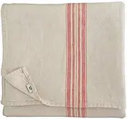 [Linen & Cotton] Luxury Vintage Shabby Chic Rustic Tablecloth Provence - 100% Linen, Beige Natural Red (136 x 136 cm) Tablecloth Fabric Table Linen Square for Home Kitchen Decoration Living Room