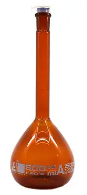 Eisco Labs 500ml Amber Volumetric Flask with Stopper - Borosilicate Glass