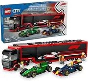 LEGO City F1 Truck with RB20 & AMR24 F1 Cars, Kids Toy for 8+ Year Old Boys & Girls, Formula 1 Toy with Aston Martin and Red Bull Racing Car, Construction Kit with Transporter and 5 Minifigures 60445