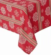 St Nicholas Square Woven Red Stripe Snowflake Tablecloth Table Cloth 60x84 Ob