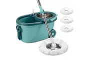 ZUNI Spin Mop Bucket Set Floor Mop Rotating w/ 2 Heads Khaki/Green