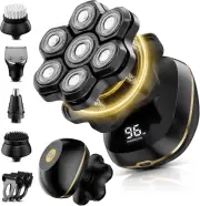 7D Bald Head Shaver, Wet/Dry Rotary Razor, LED Display, USB-C Rechargeable - NEW