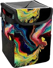 Car Trash Can with Lid and Storage Pockets Leak-Proof Organizer,Waterproof Garbage Can,Watercolor Abstract Painting