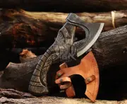 Handmade Carbon Steel Viking Axe ASH Wood Handle Knife Hand forged Vintage Style