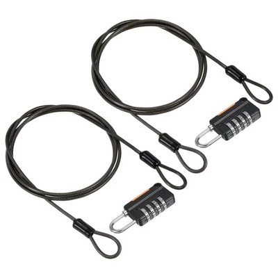2Set 4 Digit Combination Lock 1.6' Security Cable Padlock Steel Lock, Black