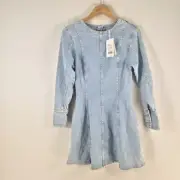 NEW Seed Heritage womens denim dress size 8 fit flare blue long sleeve 097591