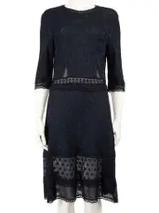 Navy Patterned Knee Length Dress