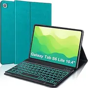 Samsung Galaxy Tab S6 Lite 10.4 Inch Case with Keyboard 2022/2020, 7 Colors Backlit, Detachable Wireless Bluetooth Keyboard & PU Slim Smart Folio Stand Cover Case for Tab SM-P610/P613/P615/P619, Green