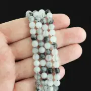 Round Natural Rutilated Quartz Beads 6mm - Grey and Black - 1 Strand 31 Beads