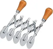 Juome 5 Wheel Pastry Cutter with Wooden Handle, Multi-Round Wheel Pasta Dough Cutter Roller Pizza Slicer Accordion Pastry Knife Divider Tool