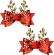Christmas Decorative Hair Bow Clips Glitter Deer Antler Hair Clips Christmas Ornament Hair Accessories Clip Small Red Hair Barrettes for Girls Cute Hair Clips for Short Long Hair New Years Hair Bows