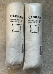 2 IKEA Fjadrar Pillow Cushion Inserts 20”x 20” - 100% Cotton & Duck Feathers NEW