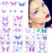 10 Sheets Glizer Tattoos, Glitter Butterfly Temporary Tattoos for Eyes and Fa...