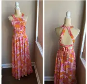 Abel the Label Anthropologie Rumi Maxi Dress NWT Orange Pink Sexy Back sz M