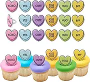 DecoPac Candy Heart Rings, 24 Cupcake Decorations For Valentine's Day, Wedding, Anniversary, Food Safe Cake Toppers - 24 Pack