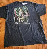 Attack On Titan Men Shirt 2X Black Logo Captain Levi Short Sleeve Tee NWT