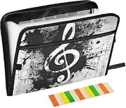 Quteprint 13 Pockets Expanding File Folder with Zipper Closure, Music Notes Grunge Accordion File Folder with Sticky Labels, Letter Size A4 Papers Expandable File Document Organizer