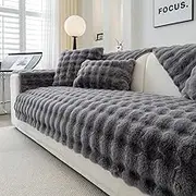 Topchances Soft Plush Sofa Cover - New Non-Slip Sofa Covers 1 2 3 Seater, Rabbit Faux Fur Couch Covers, Fluffy Couch Cover, Sofa Cover L Shape Furniture Protector for Living Room (Dark Grey, 70x180)
