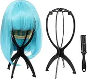 14.2 Inches Wig Stand Holder Collapsible for Multiple Wigs, with Hair Trimmer Comb for Combability(Black)