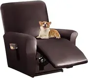 [GUYIRT] Recliner Chair Cover Waterproof, Pu Leather Recliner Slipcovers 4 Pieces Lazy Boy Recliner Cover Furniture Protector for Kids Pets, Stay in Place (deep Coffee)