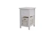 Bedside Table with Wicker Basket White