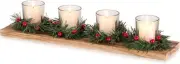 Romadedi Christmas Candle Holder for Table Centrepiece Natural Wood, Green