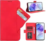 [GoshukunTech] Phone Cover for Samsung A35 5G,for Samsung Galaxy A35 5G Wallet Case[ 5 Card Slots Leather Wallet ] Soft TPU Inner Case Flip Cover Stand Feature -Red