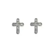CZ Cubic Zirconia Cross Stud Earrings for Men Women Streetwear Unisex Style