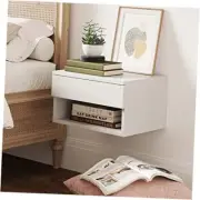 Wall Mounted Floating Bedroom Nightstand with Storage Drawer and Modern White