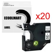 20PK 40913 Black on White Compatible D1 Tape for Dymo 9mm x 7m 200 350D 500TS