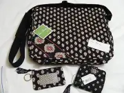 Vera Bradley CLASSIC BLACK Messenger LG BOOKBAG Laptop WITH Wallet & Zip ID NWT