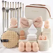 36Pcs Makeup Brushes Powder Puff Cleaning Pad with Bag Set
