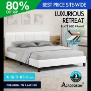ALFORDSON Bed Frame Queen Double King Single Base Wooden Slats Leather White