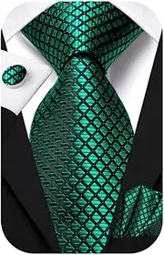 [Hi-Tie] Mens 70 inches Tie Set With Cufflinks Handkerchief Set For Wedding or Business