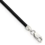 Sterling Silver 16inch 2mm Black Leather Cord Necklace
