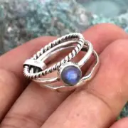 Beautiful Handmade 925 Sterling Silver Labradorite Ring Stackable Band For Women