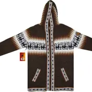 WOMEN HANDMADE ANDEAN ALPACA DARK BROWN ZIP HOODIE SWEATER SZ XL SLIM FIT