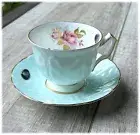 Aynsley Crocus Light Blue Rose Cup and Saucer 27189 Bone China NEW with Labels