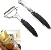 Vegetable Peeler, 2 Pcs Potato Peeler, Julienne Peeler, Zinc Alloy Multi-Function Set with Y & I Shape Swivel Blades for Kitchen and Household, Carrot, Apple, Veggie, Fruit (Black)