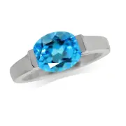 10X8 MM Oval Swiss Blue Topaz 925 Sterling Silver Anniversary Ring 8.5 size