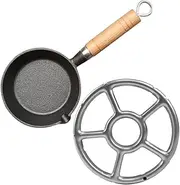 HYTROVE Cast Iron Mini Egg Frying Pan Portable with Wooden Handle for Outdoor Cooking Iron Skillet