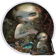 Underwater Art Girl and Her Soft Shell Creatures Round Beach Towel