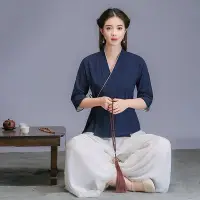 在飛比找Yahoo!奇摩拍賣優惠-漢服 古裝 古代裝 表演服禪意古風中國風交領漢服改良居士服復